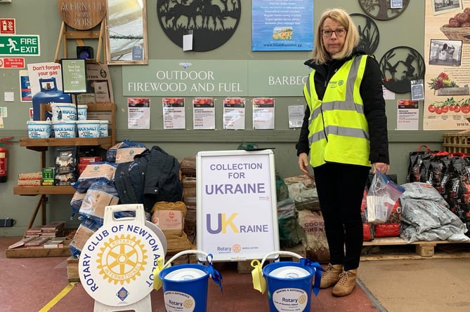 Newton Abbot Rotarian Angie Richards at Fermoy's collecting for the Ukraine Appeal.
Picture: Rotary Newton Abbot
