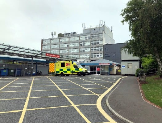 The entrance to the emergency department at Torbay Hospital.
