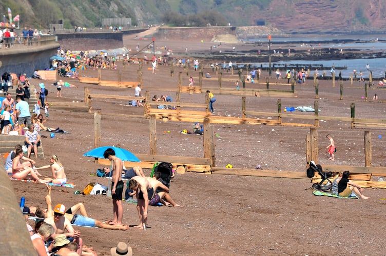 Easter heatwave. As temperatures hit the mid 20s Teignmouth beach is more akin to July rather than mid-April.