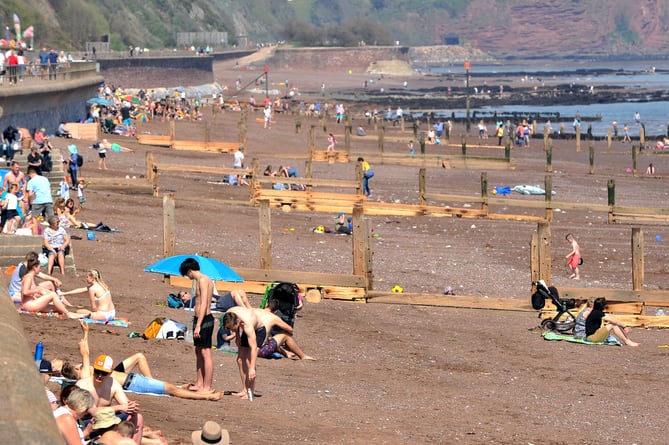 Easter heatwave. As temperatures hit the mid 20s Teignmouth beach is more akin to July rather than mid-April.