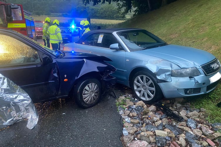 Collision scene near Chudleigh on Saturday evening.  Photo: Ashburton Fire Station