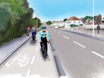 ArtistÕs impression of South Devon Highway, perspective of 2-way cycle track via Kingskerswell.