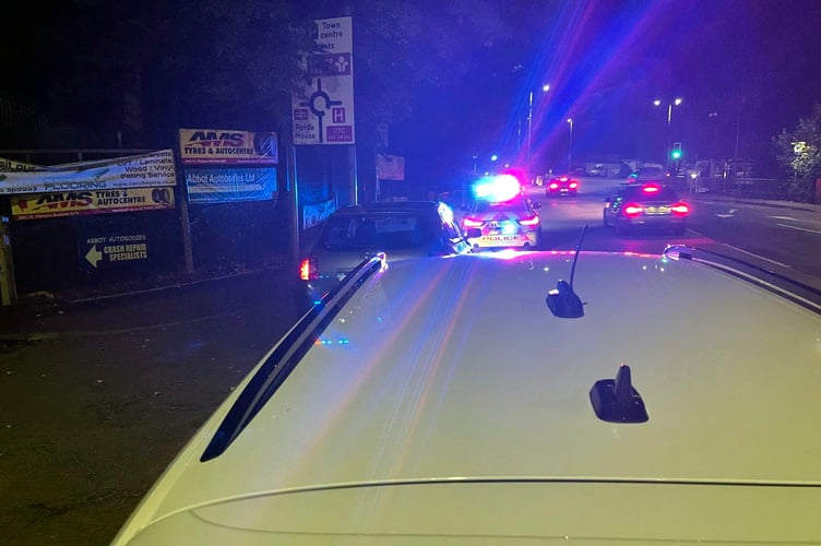 POLICE seized the car in Kingsteignton last night after the owner, allegedly with a provisional licence, was clocked doing 41 mph in a 30mph zone.
The Devon and Cornwall Roads Policing Team later tweeted: 'This Toyota was seen being driven at 41 MPH in a 30 in Kingsteignton. 
'On being stopped the driver was a provisional licence holder delivering food without business insurance. 
'Vehicle seized and driver reported to court.'
3656/3315
Picture: Police : August 18 2022