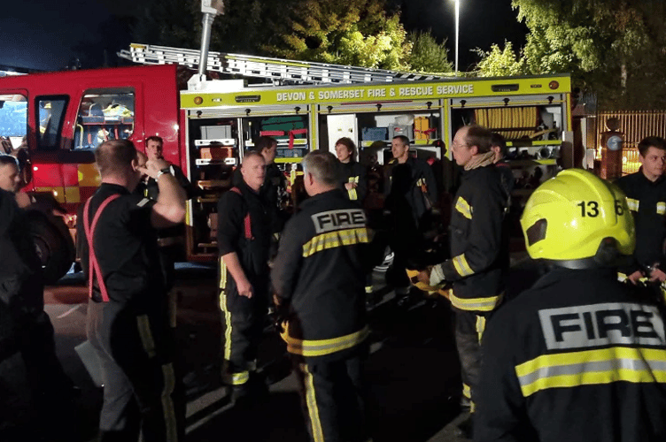 Teignbridge fire crews training at a mock scenario at the House of Marbles 