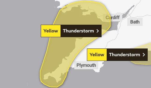The areas covered by today's Yellow Warning of thundery weather.
Picture: Met Office Nov 3, 2022