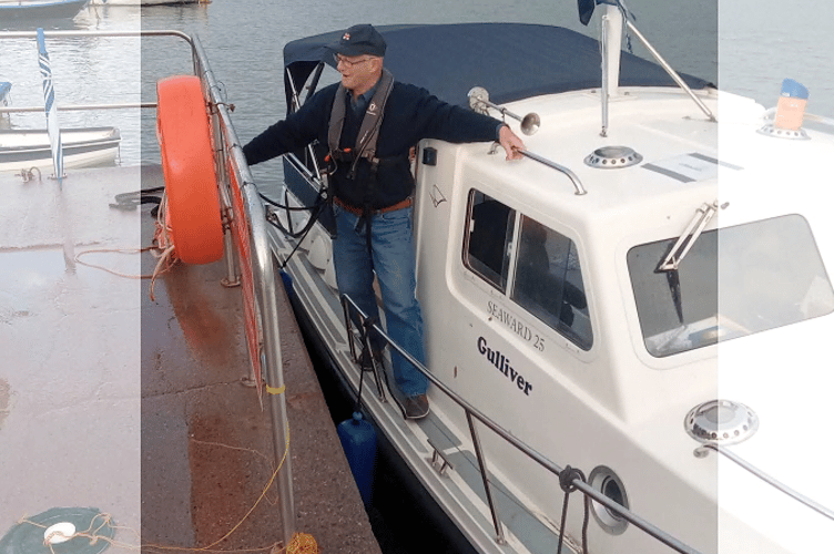 Bill Folley as he arrives back to dry land in Shaldon.
