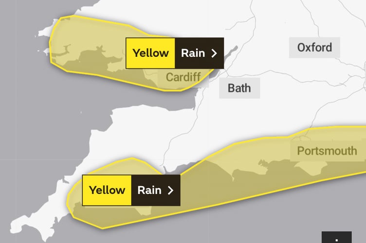 The areas covered by the updated Yellow Warning.
Nov 26. Image Met Office