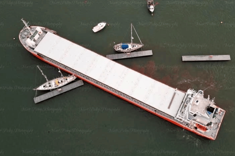 The 90-metre UK-registered Clarity was entering the Teign Estuary on Saturday morning when it was said to have ‘bumped’ into several moorings
