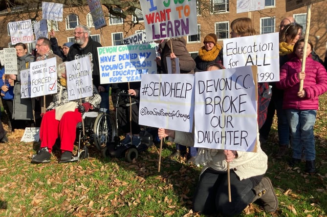 SEND protest at County Hall, Exeter (Image: Ewan Murrie / BBC)