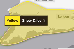 The area covered by today's updated Yellow Warning. March 7 2023