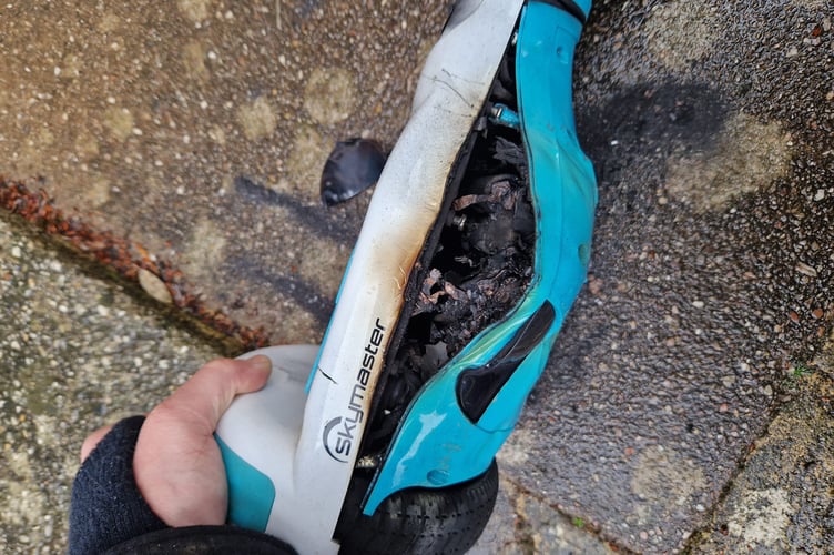 This hoverboard caught fire while it was charging at a home in Dawlish.
Picture: Dawlish Fire Station (March 2023)
