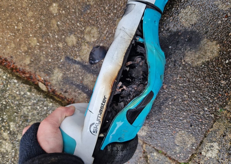 This hoverboard caught fire while it was charging at a home in Dawlish.
Picture: Dawlish Fire Station (March 2023)