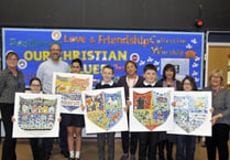 Pupils show off mosaics to art society donors