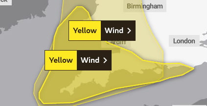 The Met Office has issued two Yellow Warnings of strong swathes of winds hitting Devon.
Map Met Office (April 9, 0223)