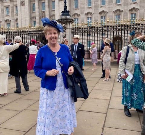 Marie Whitehead at Buckingham Palace for a garden party 