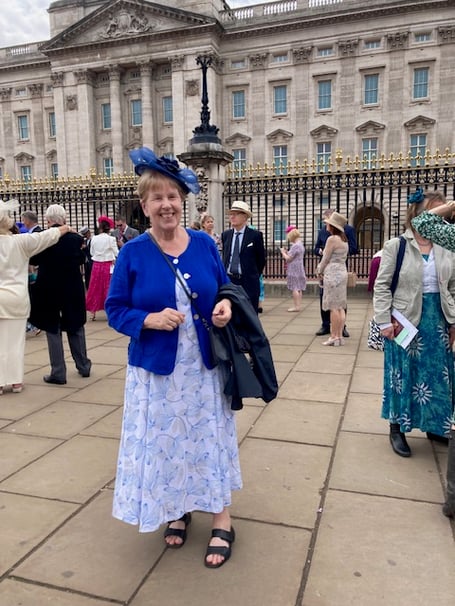 Marie Whitehead at Buckingham Palace for a garden party 