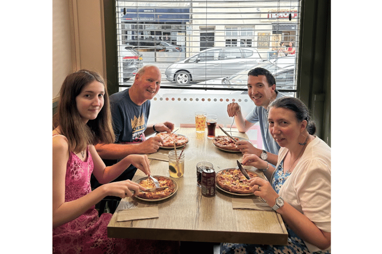 Peter Spencer at Pizza Cafe with his family