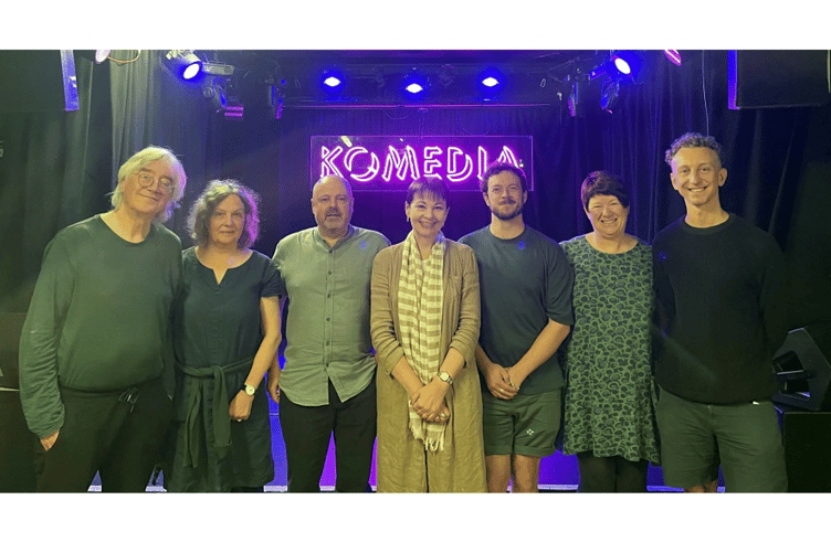 Cllr Richard Daws and Caroline Lucas MP, centre, with fellow delegates.