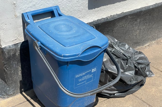 A food waste bin awaiting collection in Crediton.  AQ 3158