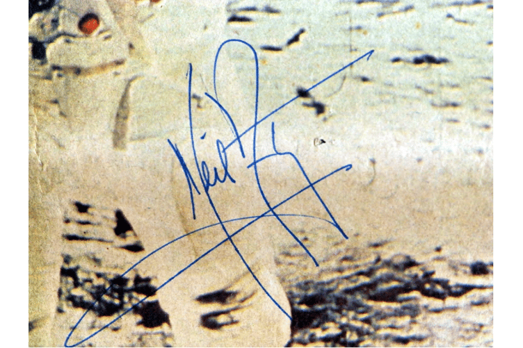 Two Neil Armstrong signatures for sale in Michael Bowman’s 2pm auction at Chudleigh Town Hall on Saturday.