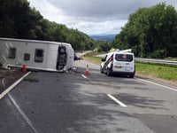 Caravan flips over on the A380 this afternoon