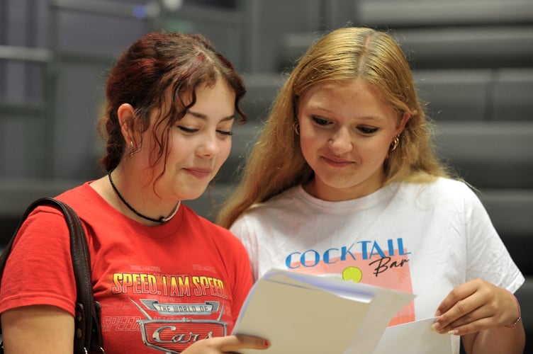 GCSE results day at Teign School in Kingsteignton. Moment of truth for Scarlett Mason and Bobbie Wood as they rifle through results papers. Scarlett plans to move on to Exeter College to continue her studies, while Bobbie will be staying at Teign School to do A-Levels
