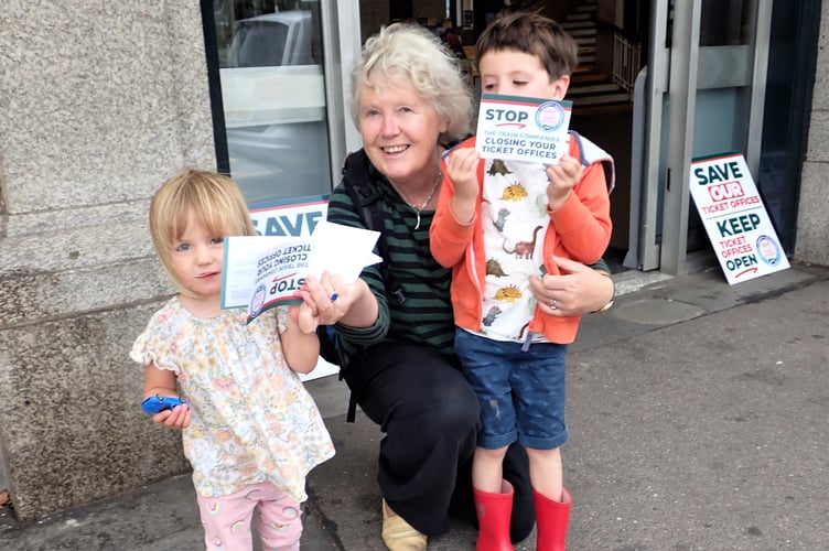 AROUND a dozen activists protested for two hours outside Newton Abbot Railway station, lobbying passengers about the proposed closure of Newton Abbot ticket office and giving out leaflets calling on people to respond to the public consultation by September 1.
Picture: Mike Puleston (28-8-23)