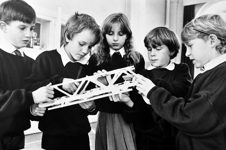 Below are Kenton Primary School builders James Beary (10), Tom Foxall (9). Marionne Page (10), Jamie Dyer (9) and Rupet McDonald (9) hard at work on their construction.