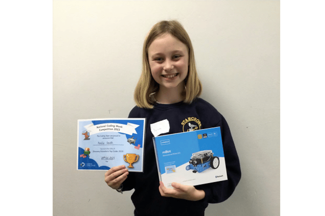 Amelie South from  Starcross Primary School, has won a top coding award.