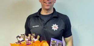 Firefighter Ben bows outfrom Newton Fire Station
