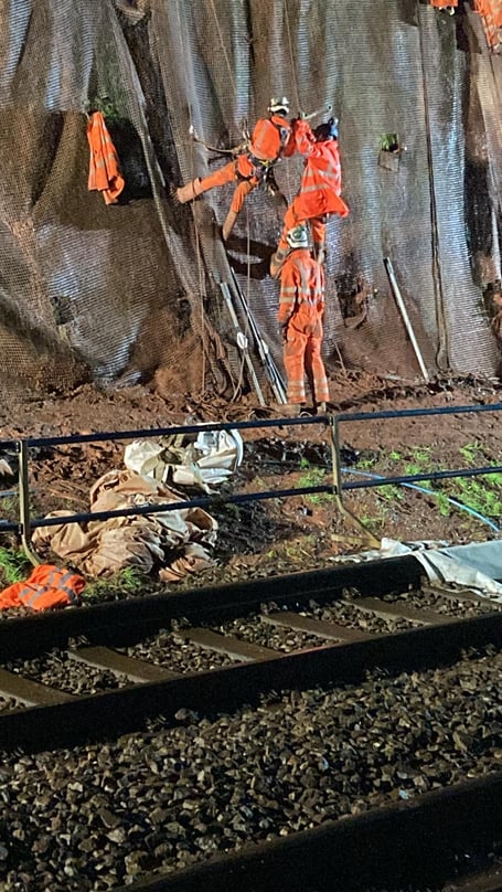Engineers working on cliffs between Dawlish and Holcombe