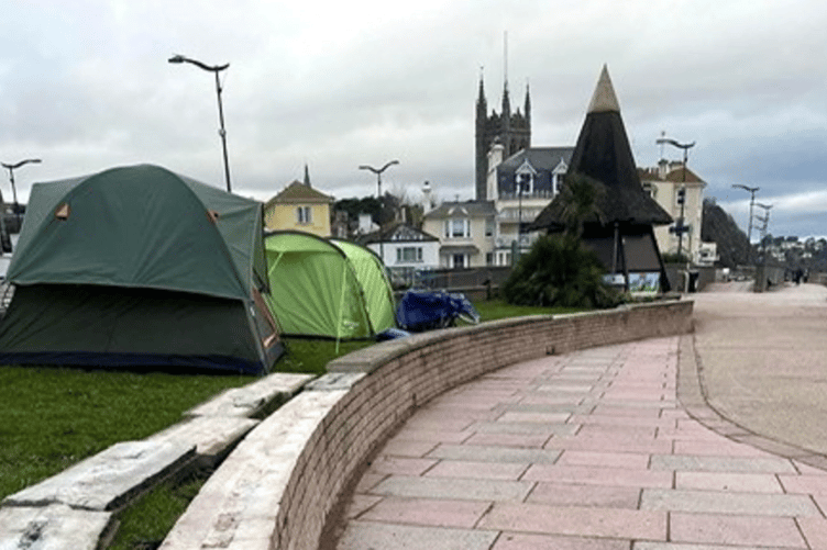 Homeless pitch up on Teignmouth promenade