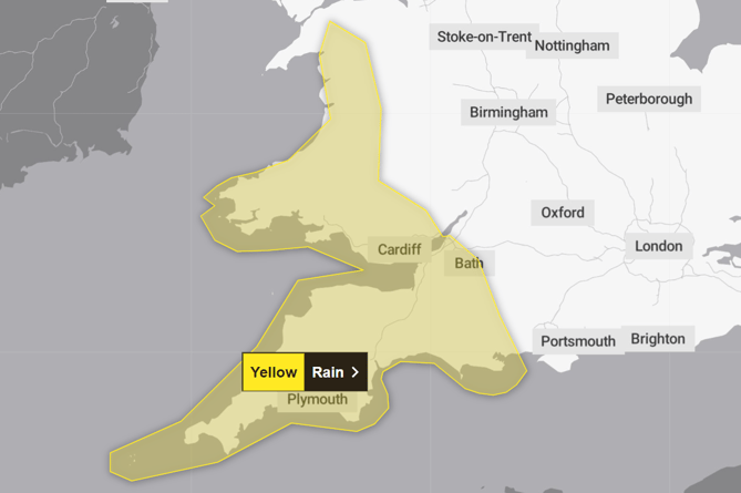 The Met Office has issued a yellow warning for rain across these areas today