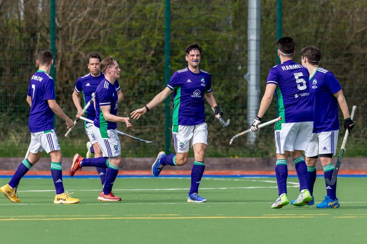  Ashmoor players celebrate Ashworth's goal which made it 2-0 in their crucial must-win game at home to Chichester,