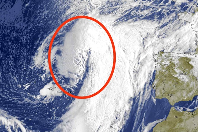 Storm Kathleen pictured here is currently over the Atlantic – the storm is forecast to bring strong winds 