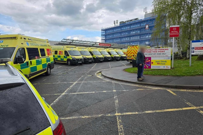 Ambulances waiting outside Torbay A&E over the weekend 