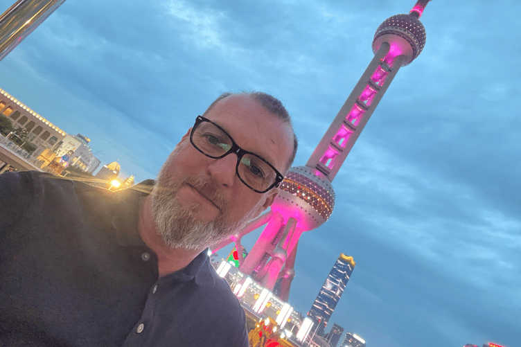 Chairman of Newton Abbot Chamber of Commerce, Mark Amphlett, in China on business