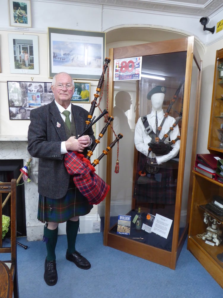 John Millin at Dawlish Museum with his father BNill's bagpipes