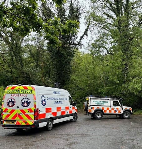 Dartmoor Search and Rescue volunteers at Becky Falls. 