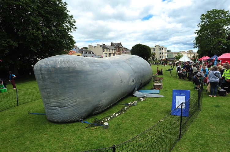 Turn the Tide Festival at Dawlish. Giant whale on The Lawn