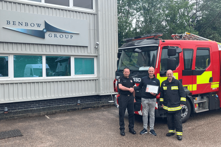 Station Manager Scott Leaman, Benbow Group's Managing Director, Martin Gill, and FF Gary Robinson, who has spent 26 years with the company.
Benbow's has supported Newton Abbot Fire Station for more than 30 years.