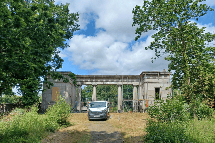 Restoration work to the historic gatehouse at Stover has got underway