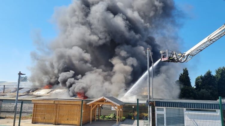 Dramatic images from today's industrial blaze at Heathfield. Photo: Newton Abbot Fire Station