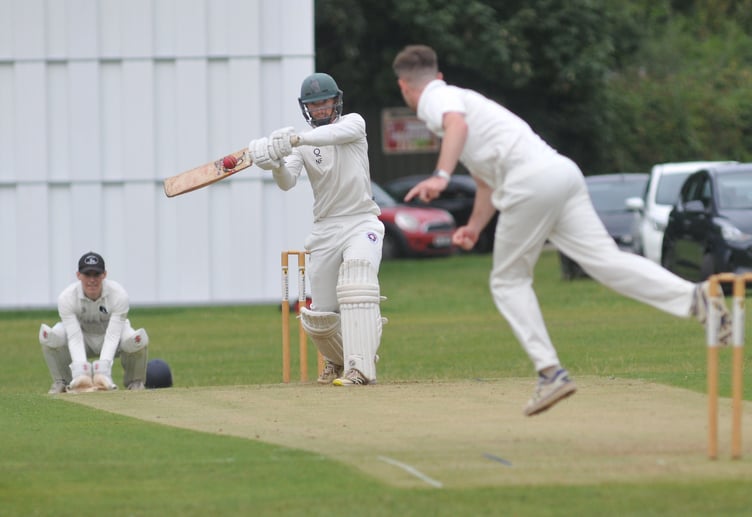 Devon Cricket League A Division. Torquay and Kingskerswell versus Bridestowe. Torquay & Kingskeswell's Nathan Roux facing a ball from Bridestowe's Craig Penberthy