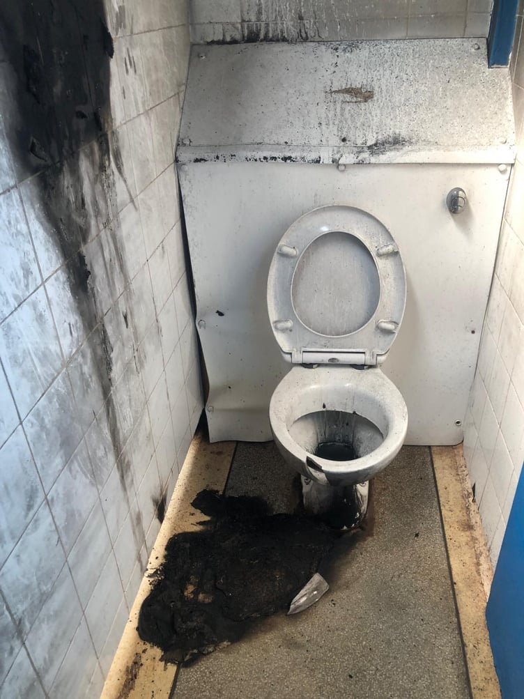 Damage caused to men's toilets in Teignmouth. Photo Teignmouth Town Council