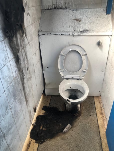 Damage caused to men's toilets in Teignmouth. Photo Teignmouth Town Council 