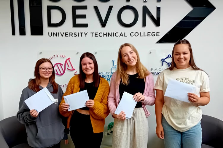South Devon UTC Health and Social Care students. From left:  Ellie Blaiklock, Freya White, Lauren Tapp, Freya White