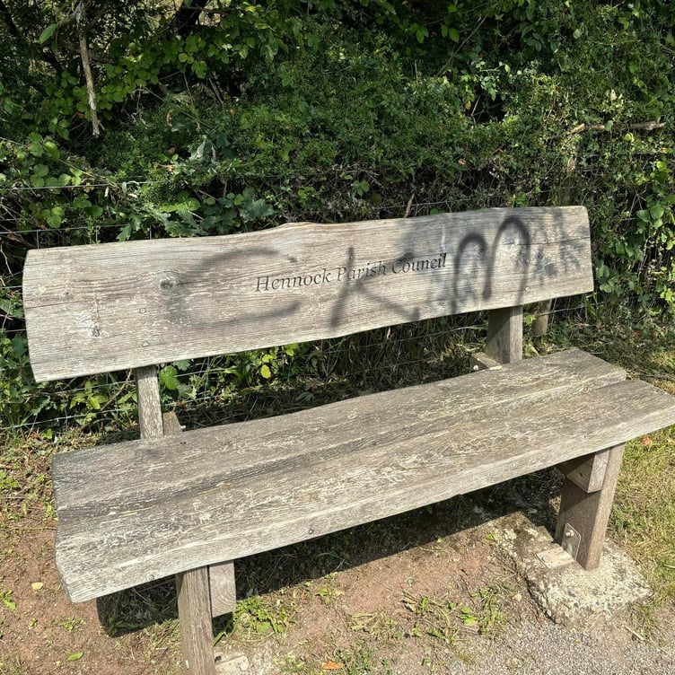Graffiti on a bench in Chudleigh Knighton. Photo Hennock parish council
