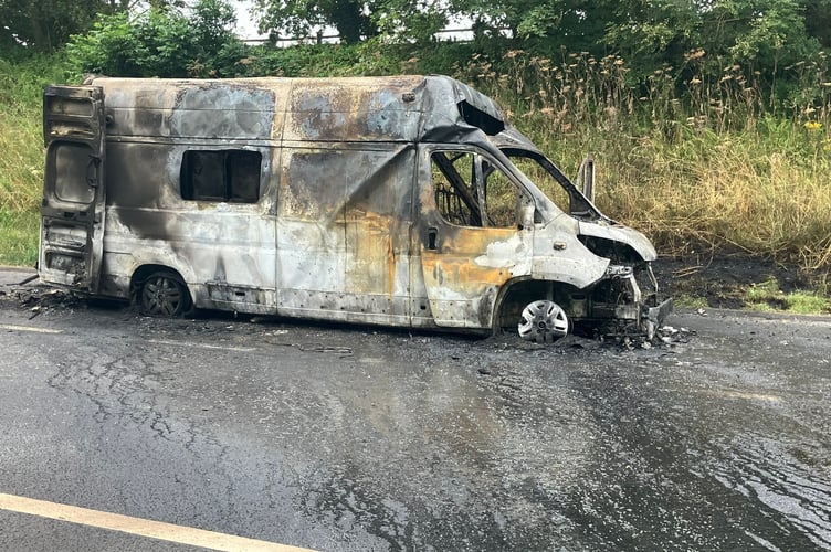 The wreckage of the ambulance on the A38. Photo Newton Abbot fire station. 