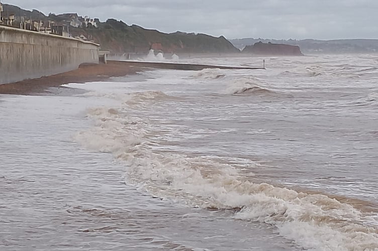 Choppy seas in Dawlish Sunday morning. Photo Noreen Goodchild